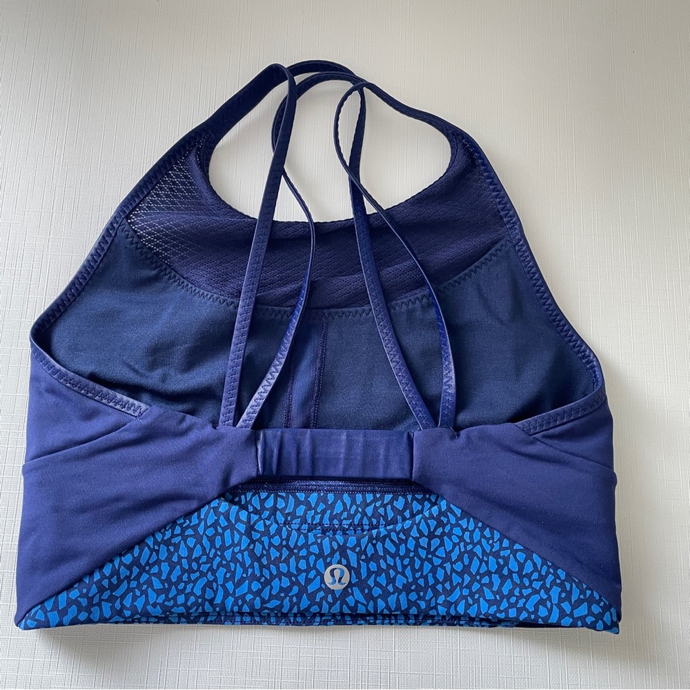LULULEMON Clip-In Long Line Bra W’s 6 Hero Blue High Neckline Mesh Front Straps - Picture 4 of 6